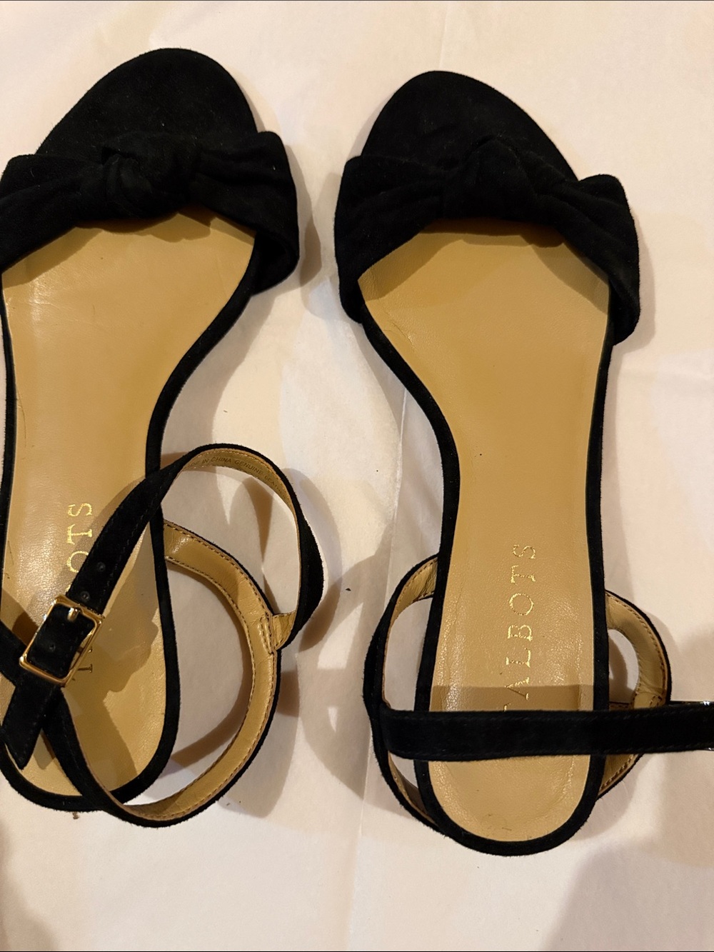 Talbots Black Suede Knot Front Ankle-Strap wedge Sandals